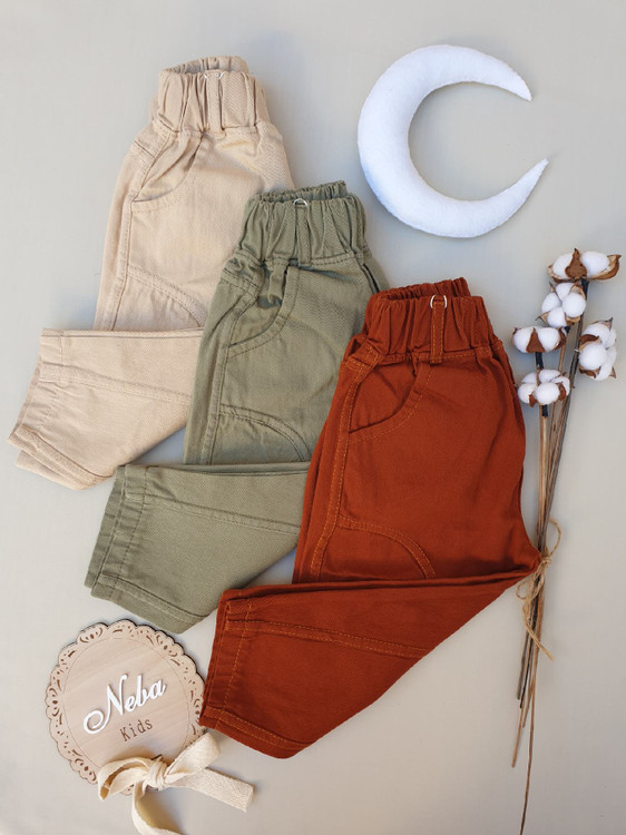 شلوار مام بچگانه اسپرت کتان طرح ساده